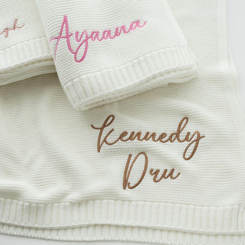 Monogrammed Rosanbella Personalized Baby Blanket - Custom Knit with Embroidery, Baby Name Blanket | Perfect for Baby