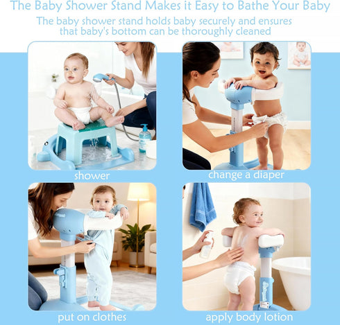 SteelSuperb Anti-Pinch 6-36 Foldable Baby Shower Stand, Toddler Shower Stand with Anti-Slip Base & Silicone, Baby