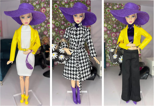 Eledoll Deluxe Fashion Pack Boss Lady Clothes for 12" Fashion Doll - Yellow Purple Passion