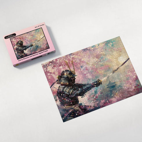 Art of Socks 1000 1000pc (50x70cm 19.685"x27.559") Cherry Blossom and Samurai Jigsaw Puzzle Pieces for Adults - Floral