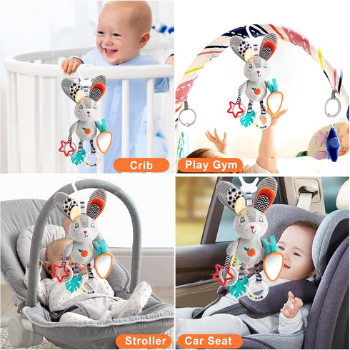 0-12 Baby Hanging Toys Months - Interactive Stroller & Car Seat Toy with Jingle Sounds, Clinking Rings & Detachable