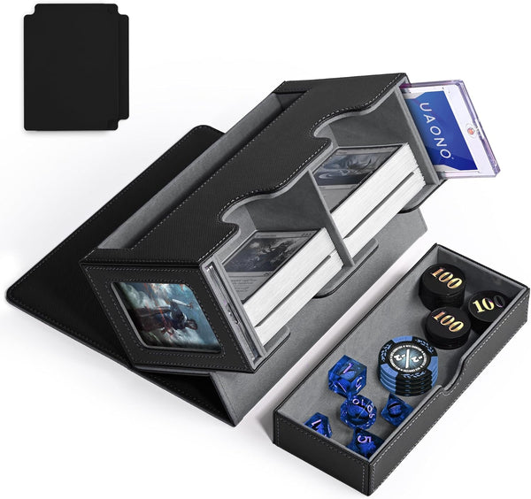 MTG Deck Box with 2 Commander Display and Dice Tray, Double Deck Box for 320+ Single Sleeved Cards, Leather Storage