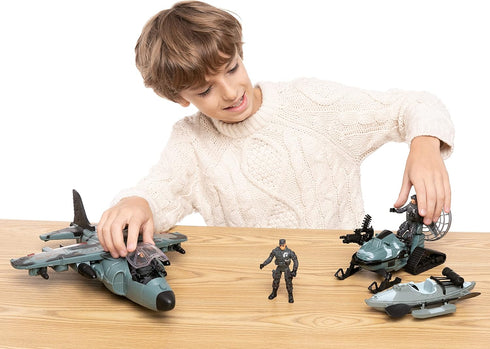 Set, 4-7, JOYIN Military Toy Airplane, Role Play Fighter Jet with Soliders, Army Men Action Figures, Snowmobile, Kayak
