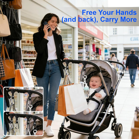 LenDLY 4-Pack 2.48" Backpacks Baby Stroller Hooks for Bags - Heavy Duty Universal Carabiner Clips with Reinforced Rope