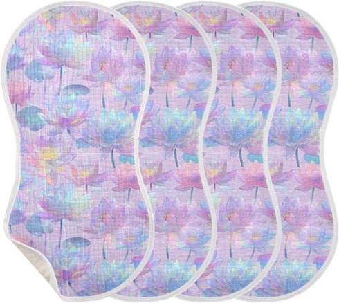 decor gift 4 Pack 22x11in Cotton Neutral Burp Cloths Soft Touch Indian Water Lily Neon Purple Baby Rags for Unisex