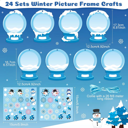 24 Sets Dianelhall Winter Picture Frame Craft Kit Christmas Winter Photo Crafts Snow Globe Picture Frames Gift