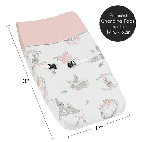 Sweet Jojo Designs Blush Pink and Grey Woodland Boho Dream Catcher Arrow Girl Baby Nursery Changing Pad Cover for Gray