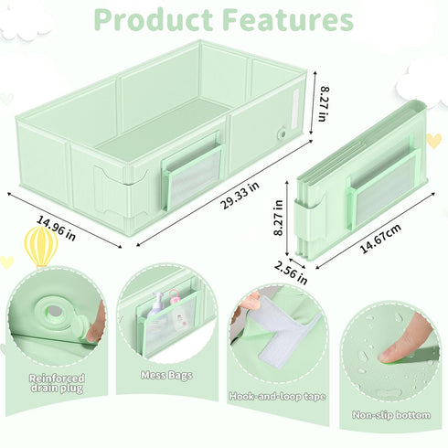6M-5Y,Baby Baby Bathtub, Collapsible & Portable Bathtub with Cat-Patterned Bath Rinse Cup,Foldable Bath Tub for Small