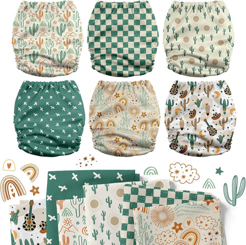 3.0 6 Pack 6 5-Layer Mama Koala Pocket Cloth Diapers for Babies with AWJ Lining, with Natural Cloth Diaper Inserts