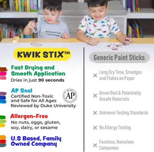 12 Kwik Stix Solid Tempera Paint Sticks, Colors, Washable Paint Sticks for Kids, Super Quick Drying, Non-Toxic