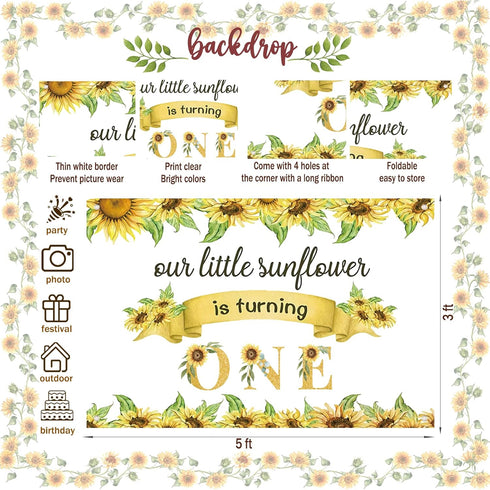 Hombae 132 1st Sunflower First Party Decorations, PCs Sunflower Birthday Decorations Backdrop Balloon Garland Monthly