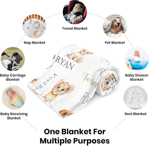 Novusopt Monogrammed Personalized Baby Lion Custom Blanket with Floral Design Receiving Blanket for Newborn Girls