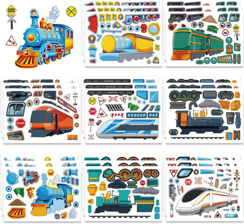 Auzesto 24 Sheets Make Your Own Train Stickers, Funny High-Speed Train Make a