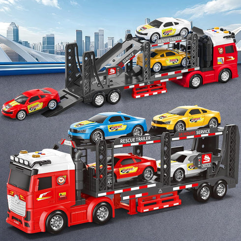 3 4 5 6 7 21" 4 Bstoyder Toddler Boy Toys for Years Kids, Double Layer Race Truck Toy with Racing Cars, Friction