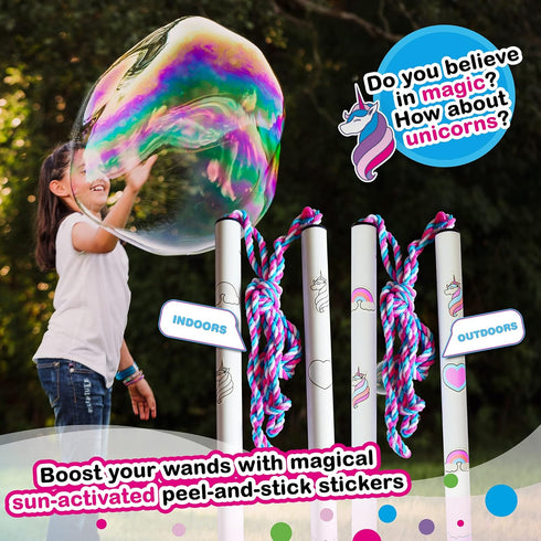 WOWMAZING Giant Bubble Kit: Unicorn - Includes Wand, 2 Big Bubble Concentrate Pouches, Outdoor Toy