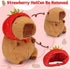 Emoin Capybara Plush Toy with Strawberry Hat 9.8Inch Kawaii Capybara Plushie Soft Brown Capybara Stuffed Animals Doll Pillow Strawberry Capybara Hugging Gift for Kids Adults