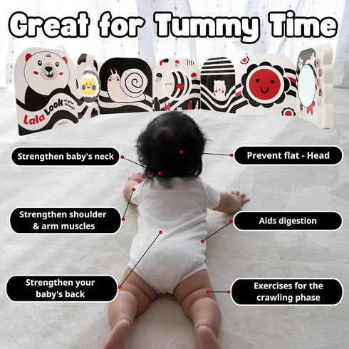 High Contrast Baby Toys with Mirror - Soothing Musical Toy for Newborns 0-12 Months, Brain Development Activities