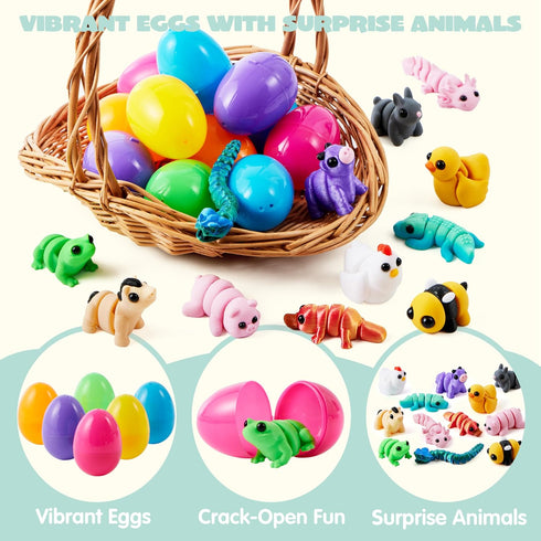 12Pcs 3D 8+) JOYIN Prefilled Easter Eggs with Mini Animals, Magic Toy, Easter Basket Stuffers for Boys & Girls, Easter