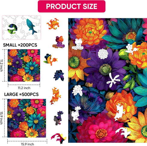 200 11.2x11.2 MEATRN Multicolor Chrysanthemum Wooden Puzzles for Adults Pcs, in, Fun Educational Wood Puzzle, Handmade