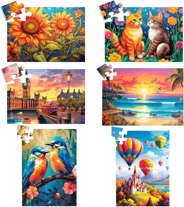6 Packs Large Piece Jigsaw Puzzles for Elderly, Alzheimer's Cognitive Gift for Seniors, 6 Storage Bags (16&35)