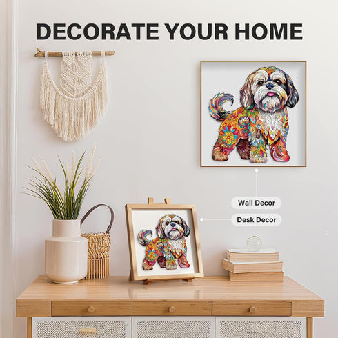 wudhank (M-10.6 11.4in-190pcs) Wooden Puzzles for Adult, Shih Tzu Dog Wooden Jigsaw Puzzle, Unique Wood Shape Cut