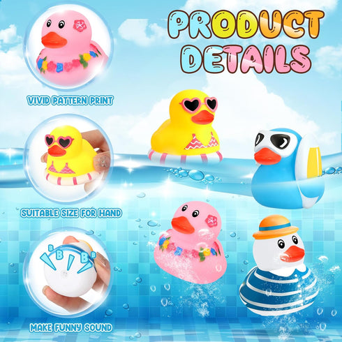 Honoson 36 Summer Summer (4 Pcs Beach Rubber Duckies Bulk Mini Rubber Duck Bath Toys Float Bathtub Ducky Cute Squeaky