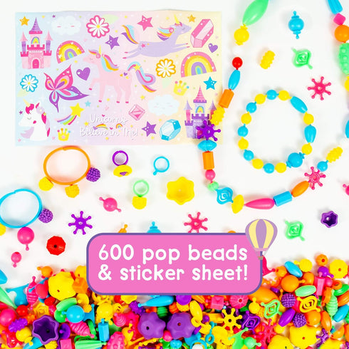 Just My Style Make & Believe Unicorn Pop Beads, 500+ Snap-Together, DIY, Bead Kit for Girls, Jewelry Set, Great Travel & On The Go Activity for Kids Ages 4, 5, 6, 7, 8 by Just My Style