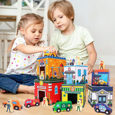 Community 1 2 3 Atoylink Toddler Sorting and Stacking Toys with Magnetic Wooden Cars & Helpers, Baby Number Blocks