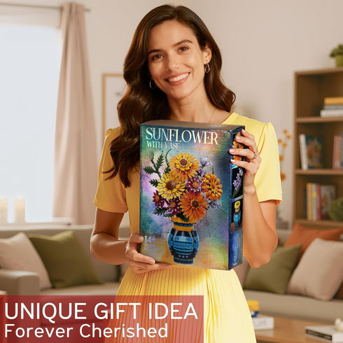 Set, 1065 Sunflower Bouquet Building Blocks w/ Vase PCS Botanical Collection, Birthday Gifts for Mom Women Grandma