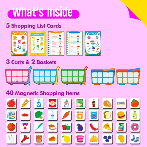 Magnetic Shopping List Game, Funny Groceries Matching Memory Game, Race to Collect Your Items Educational Toy for Boys