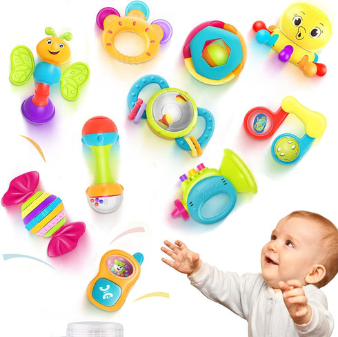 iPlay, iLearn 10pcs Baby Rattles Toys Set, Infant Grab Shake Rattle, Easy Hold Sensory