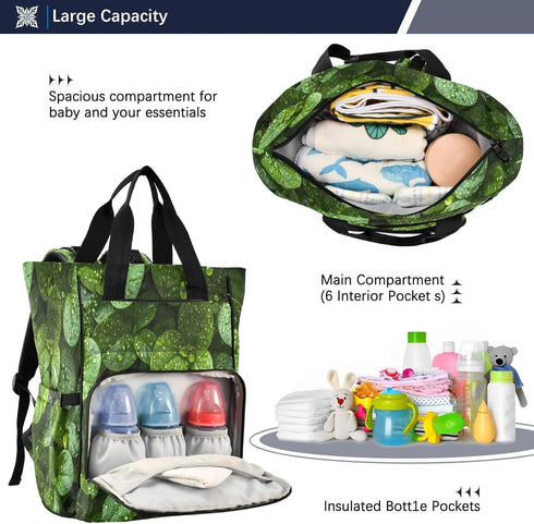 YANENDIE Backpack, Backpack Backpack Raindrops on Leaves Diaper Bag Unisex Travel Baby Diaper Bags with Stroller Straps