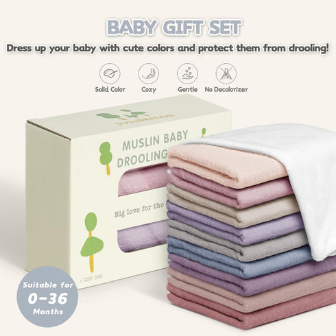 Muslin Baby Drool Bibs 10 Pack, Soft Square Adjustable Bandana Bibs for Unisex Newborns