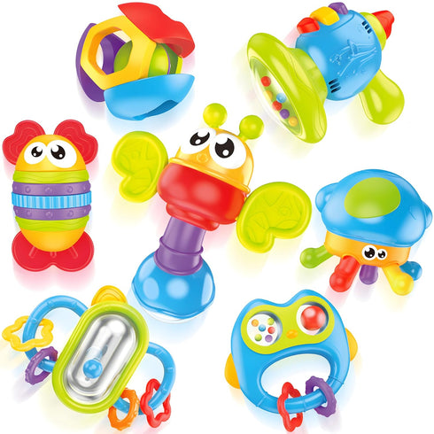 MOONTOY 7pcs Baby Rattles Toy Set, Baby Toys 0-6 Months Infant Toys