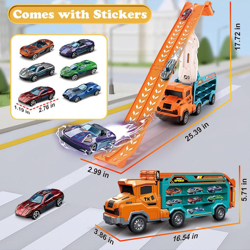 3-5 4-8,Foldable Sets 2.8-Ft 6 3 4 5 6 7 8+ Toddler Car Truck Toys,Car Carrier Truck Toy for Kids Age Car Track