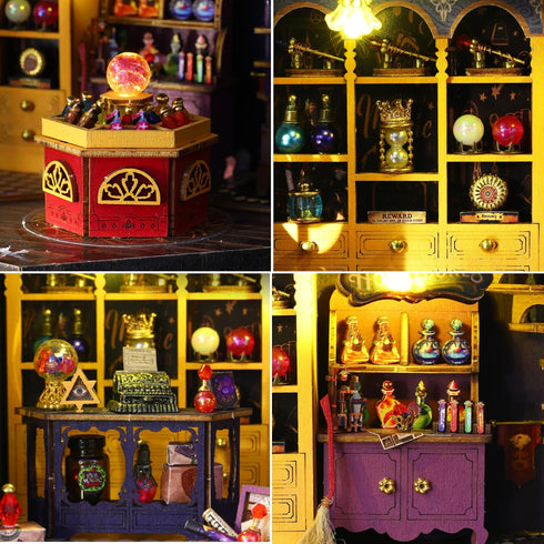 Plustopoy 3D DIY Miniature House Kit: Wooden Puzzle Miniature Kit with LED Light, Magic Station Tiny Model Mini House
