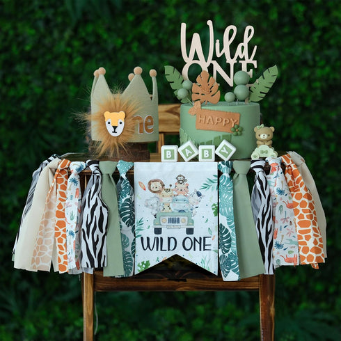 Wild One Birthday High Chair Banner Party Decoration For Boys Jungle Theme