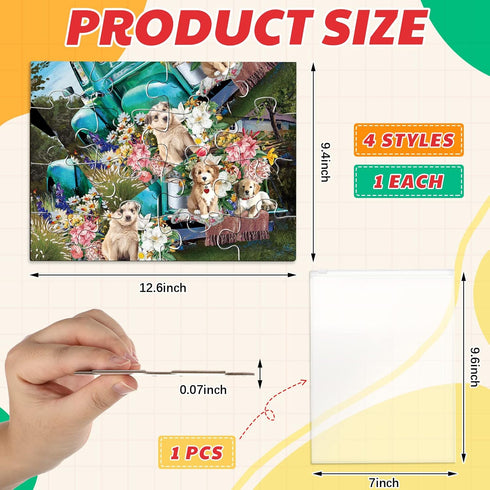 Kathfly 4 Pack 16 Large Piece Jigsaw Puzzles for Dementia, Alzheimer's Products for Elderly Seniors with Storage Bag