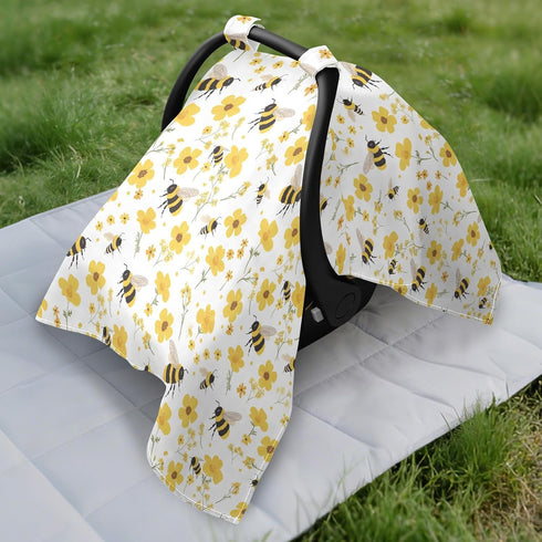 Dalzium Bumblebees and Yellow Flowers Car Seat Cover Baby, Carseat Canopy Cover for Girl Boy, Breathable Baby Carrier