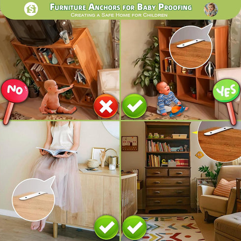 QualiForte (4 Anti-Tip Furniture Anchors for Baby Proofing Heavy-Duty Wall Anchors to Secure Dresser, Bookshelf