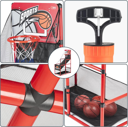 Kids Basketball Hoop Set with Stand, Arcade Game with 5 Inflatable Balls, Easy Set Up for Indoor Outdoor Competition