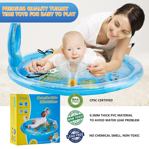 Tummy 31.5"31.5" 3-12 Time Mat Extra Large for Months Baby, Inflatable Water Playmat with Mirror, Teethers, Rattles