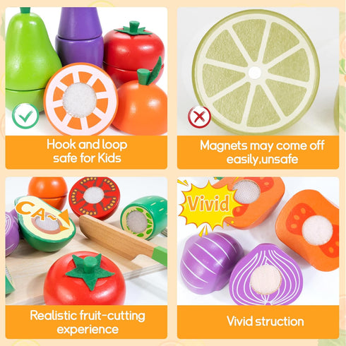 Set, 3 4 5 6 7 WOODMAM Wooden Play Food for Toddlers, Color Food Groups, Fruit & Veggies Cutting Pretend Play Food