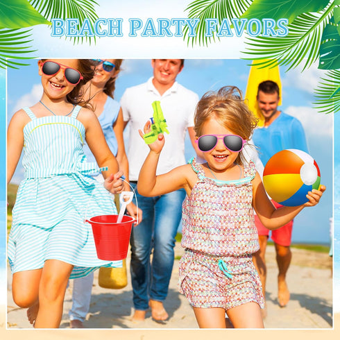 Threan 60 Pcs Pool Beach Party Favors, Beach Balls, Sand Buckets, Shovels, Sunglasses, Water Guns for Kids