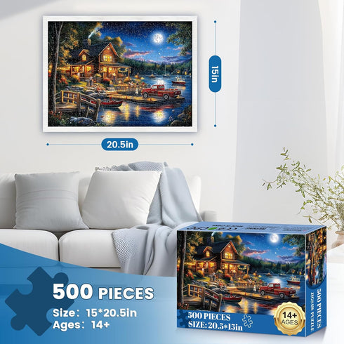 500 Country Friends,20.5 15 Piece Puzzles for Adults | Night Scenery Jigsaw Puzzle for Adults Seniors | Recycled