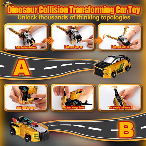 ZIYIME 3-6, Collision Transforming Dinosaur Car Toy, Magnetic Toy Cars Transform into Dinosaurs for Boys Age