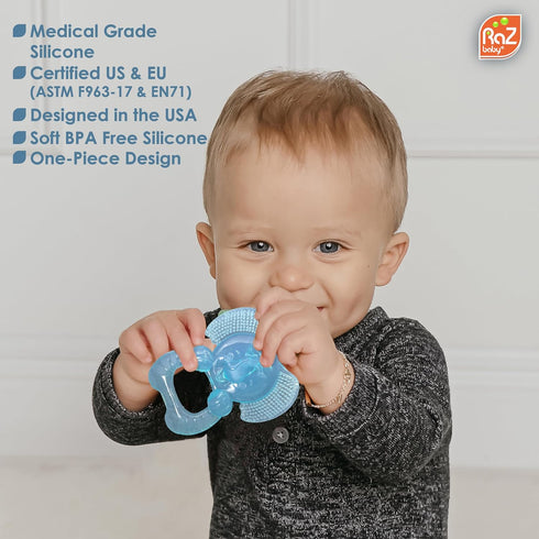 Elfy-Yummy 3m+ RaZbaby Teether: Teething Relief Toy - Elephant Design, Medical Grade Silicone with Ultra Soft Bristle