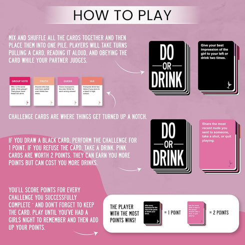 Do or Drink Girls Night - Bachelorette Party Drinking Game with 250 Cards for Hilarious Challenges