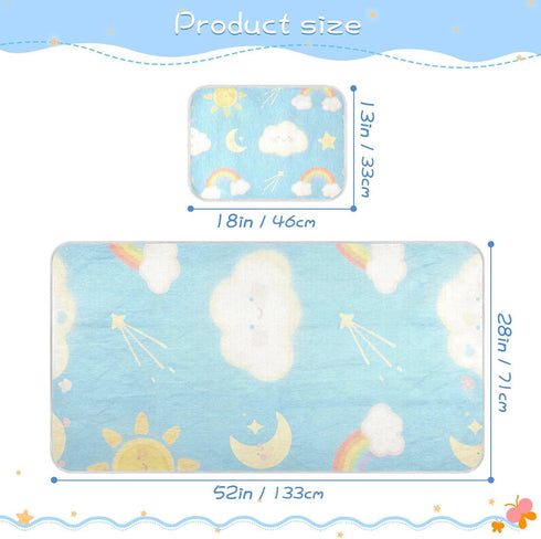 SyXIOP 28" 52" Blue White Clouds and Rainbow Cooling Baby Waterproof Crib Mattress Cover x Breathable Bed Pads Washable