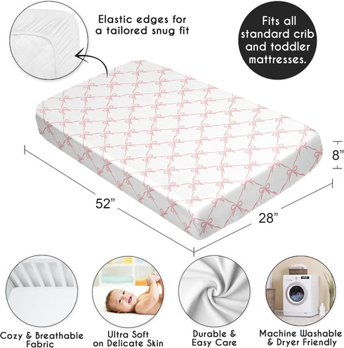 Sweet Jojo Designs Fitted Baby Satin Crib Sheets (Pink Bows) for Girls, Infant Nursery, Toddler Room - Standard Size